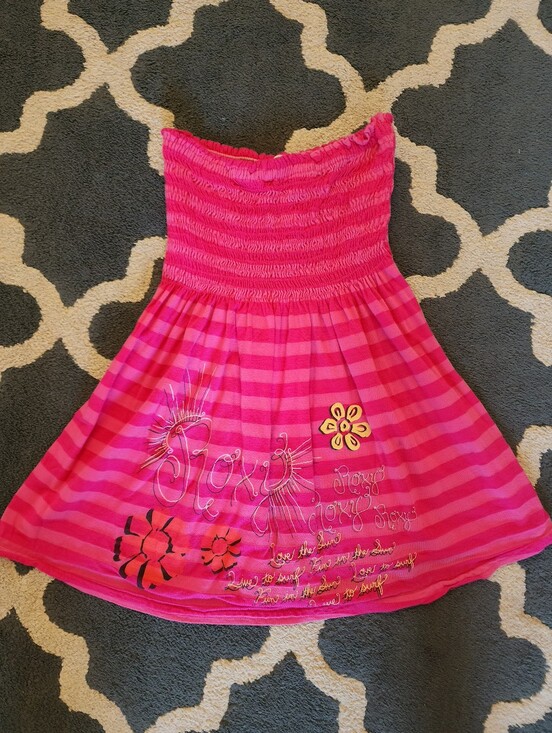 Roxy Tops - Girls Strapless Pink Striped Summer Top